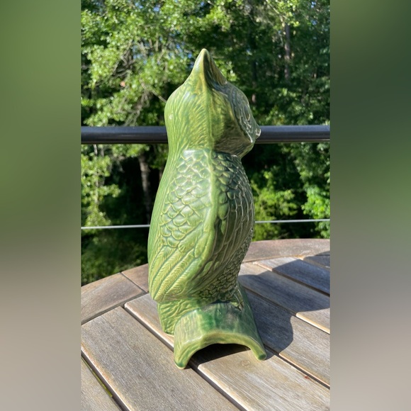Vintage McCOY OWL STATUE Perched On Log Green Glaze - Picture 4 of 7